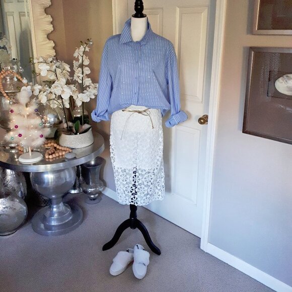 EUC Adiva white floral lace-like overlay midi skirt, S - Picture 4 of 10